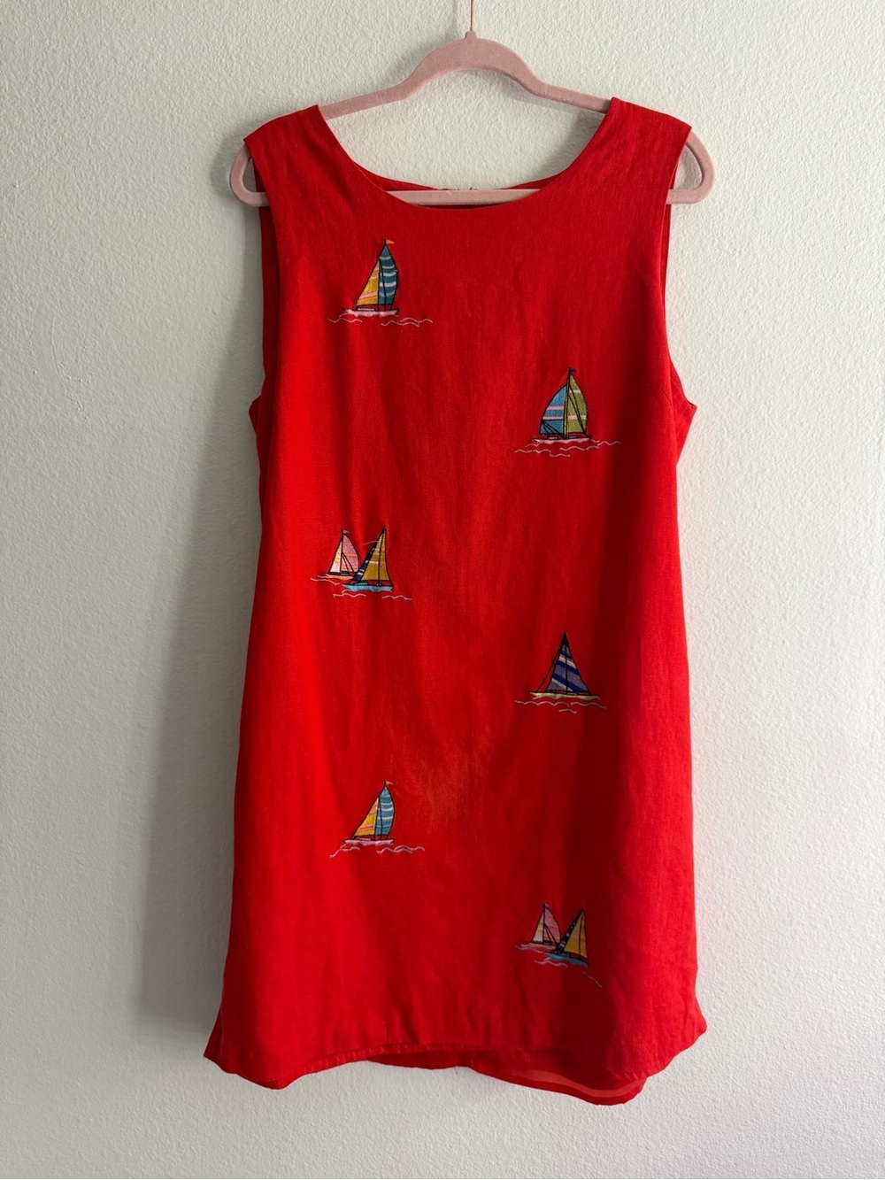Vintage Victoria Holley Sailboat Coastal Linen Shift Dress Size 16